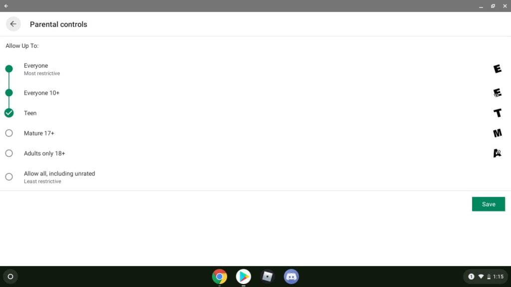 google parental controls screenshot