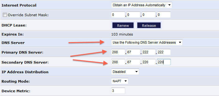 open dns router settings screenshot