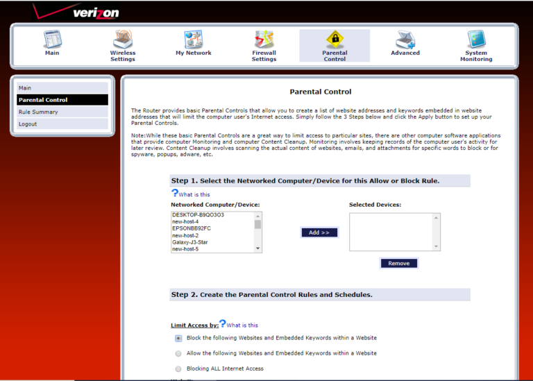 verizon router settings screenshot