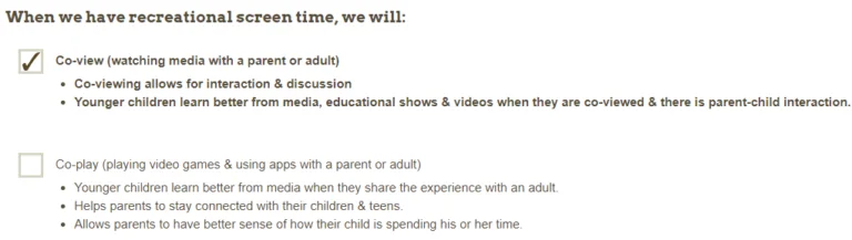 Academy of Pediatrics family media plan screenshot