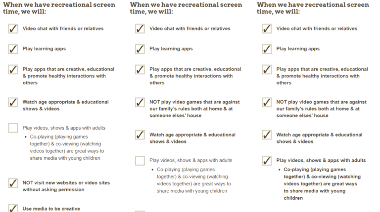 Academy of Pediatrics family media plan screenshot