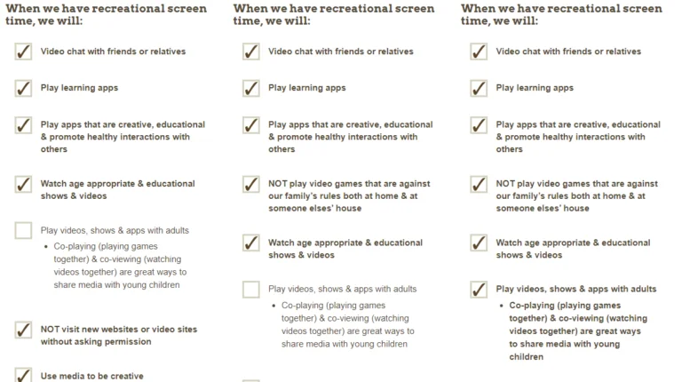 Academy of Pediatrics family media plan screenshot