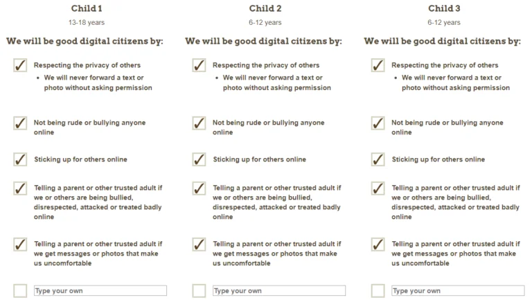 Academy of Pediatrics family media plan screenshot