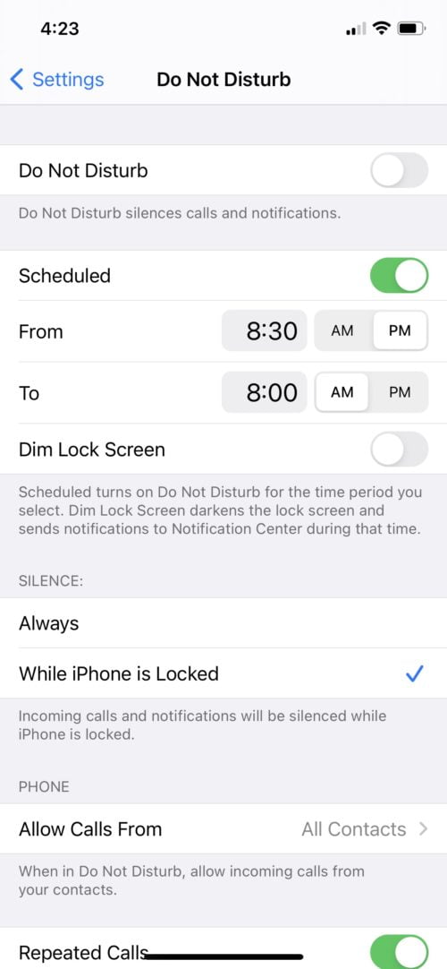Do not disturb screenshot