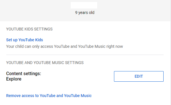 youtube family link settings