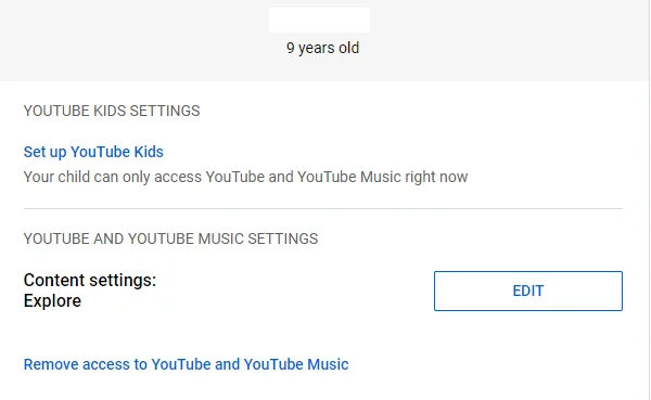 youtube family link settings